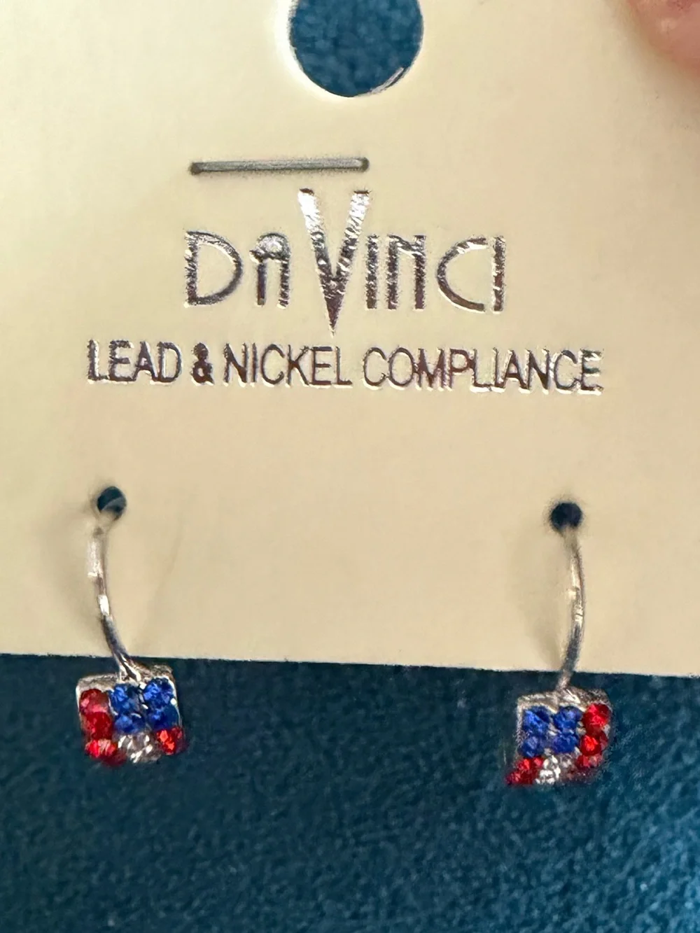 DaVinci Red, Blue & Clear Crystal drop Earrings